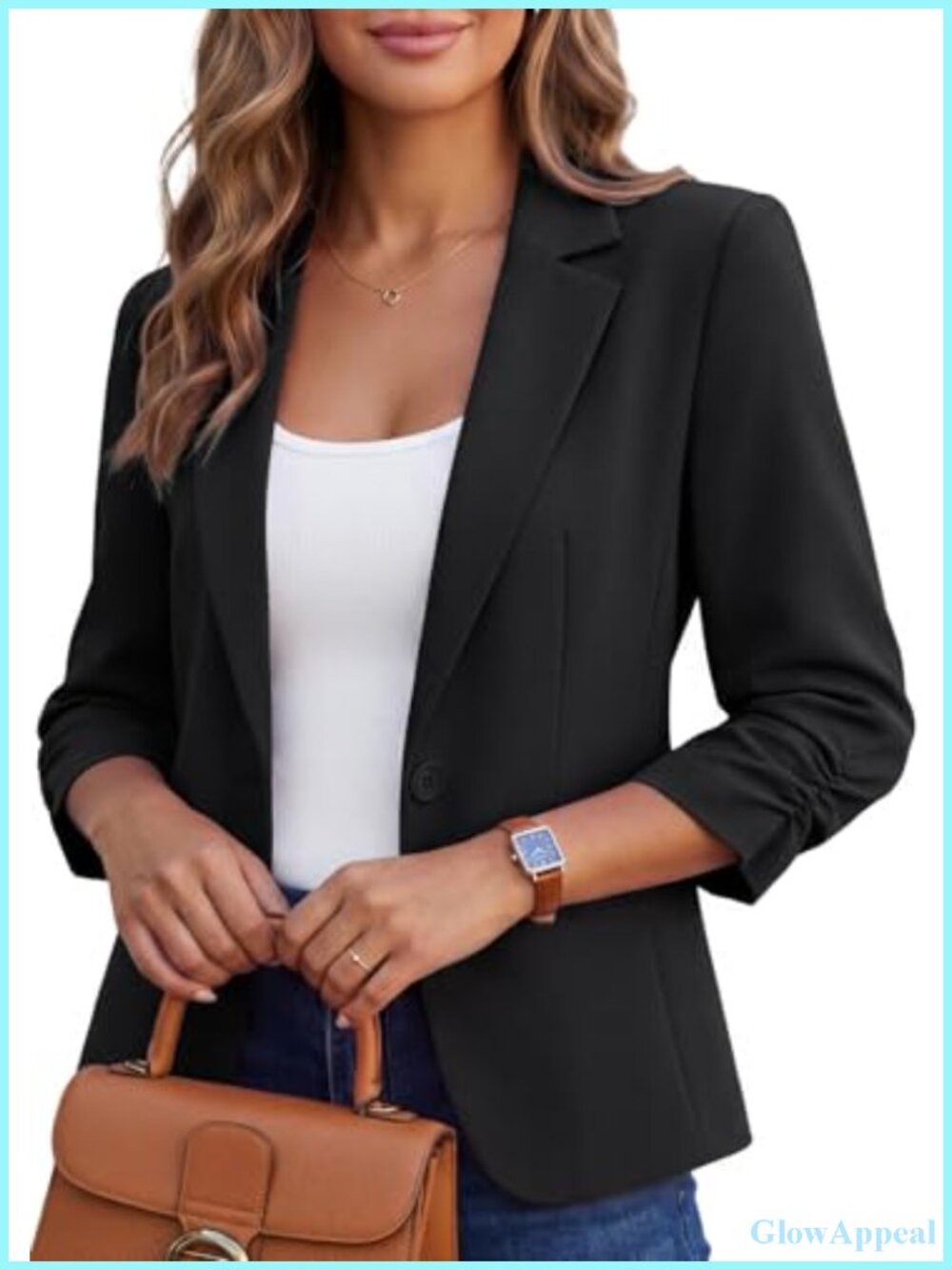 Womens 3/4 Sleeve Blazer Slim Fit Notch Lapel Lined Work Suit Jacket